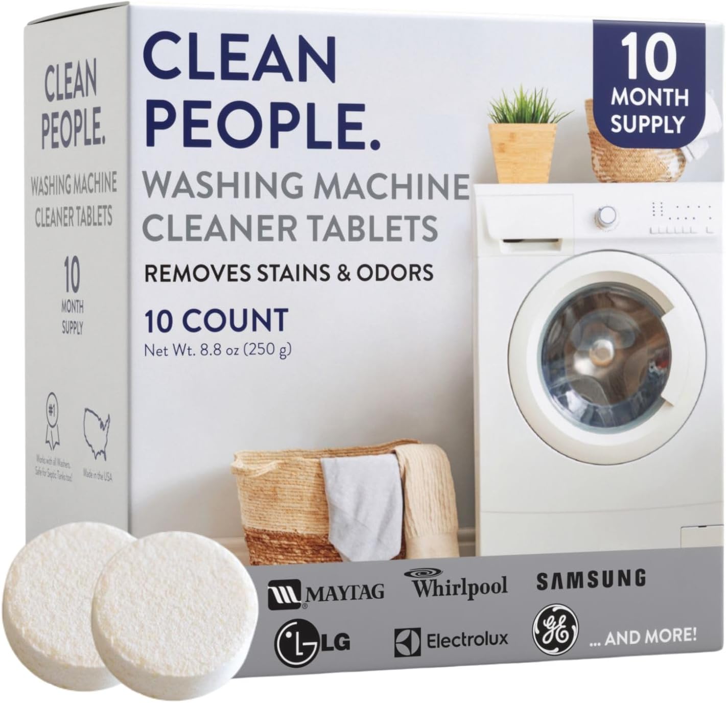 Clean People Washing Machine Cleaner - Eco Friendly Washer Machine Cleaner Tablets For Removing Odor, Grime & Scale Buildup - Front Load And Top Load Laundry Machine Cleaner - 10 Count