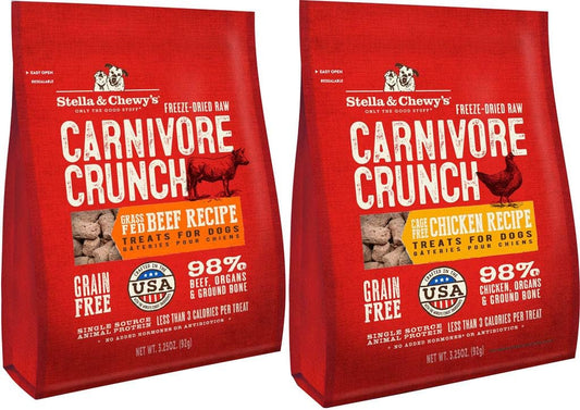 Stella & Chewy?s Carnivore Crunch Freeze-dried Dog Treats 2 Flavor Variety Bundle: (1) Cage-free Chicken Recipe and (1) Cage-free Beef Recipe, 3.25 Oz Each (2 Bags Total) : Pet Supplies