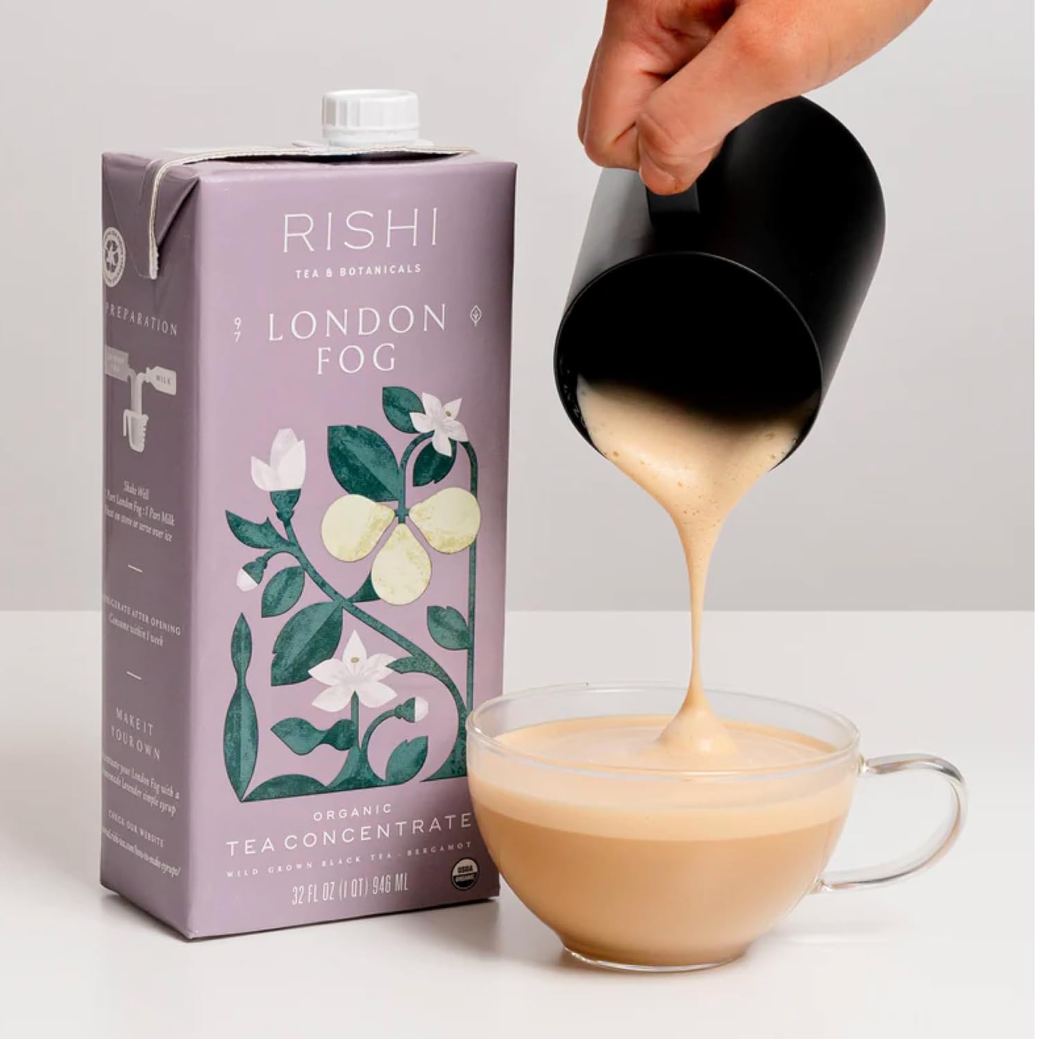 Rishi Tea London Fog Latte, Organic Black Tea Concentrate With Bergamot, Easy-To-Serve Hot Or Iced Earl Grey Tea Mix - 32 Fl Oz Carton, 8 Servings (Pack Of 12)