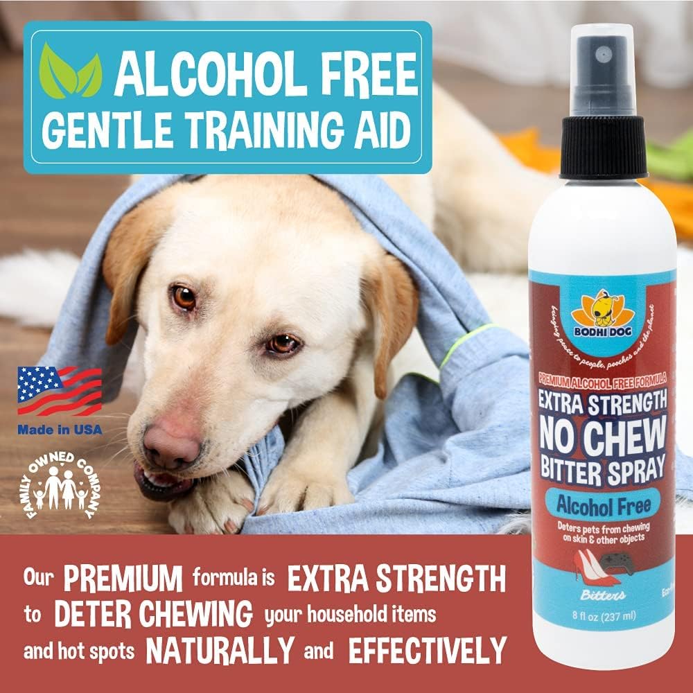 Bodhi Dog New Bitter 2 in 1 No Chew & Hot Spot Spray | Natural Anti-Chew Remedy Better Than Bitter Apple | Safe on Skin, Wounds and Most Surfaces | Made in USA (Alcohol Free, 8 Fl Oz) : Bodhi Dog : Pet Supplies