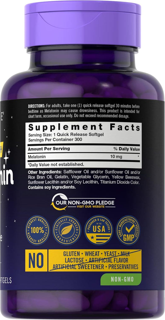 Carlyle Melatonin 10Mg | 300 Softgels | Extra Strength Support For Adults | Non-Gmo, Gluten Free Supplement