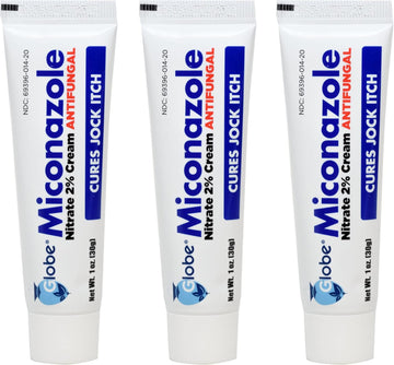 Miconazole Globe (3 Pack) Nitrate 2% Cream 1 Oz, Cures Most Athletes Foot, Jock Itch, Ringworm And More