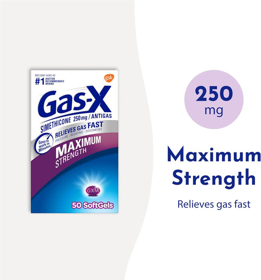 Gas-X Maximum Strength Gas Relief Softgels with Simethicone 250 mg for Bloating Relief - 50 Count