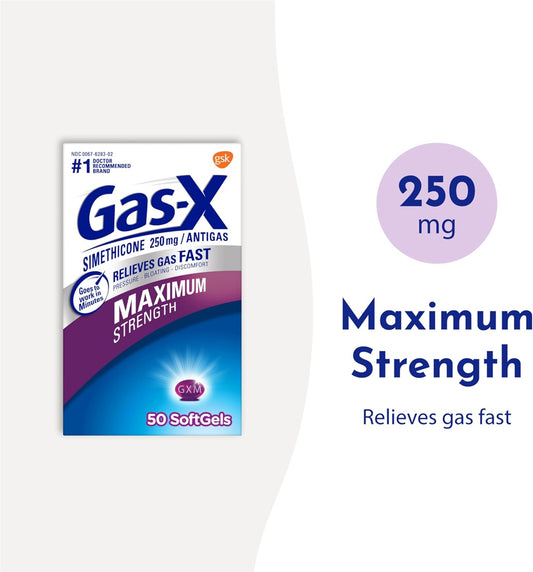 Gas-X Maximum Strength Gas Relief Softgels With Simethicone 250 Mg For Bloating Relief - 50 Count