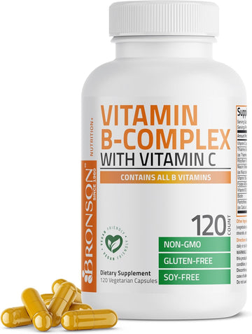 Bronson Vitamin B Complex With Vitamin C - Immune Health, Energy Support & Nervous System Support - Non-Gmo, 120 Vegetarian Capsules