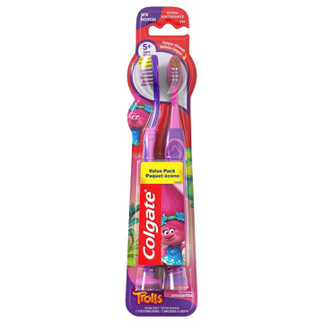 Colgate Kids Toothbrush, Trolls, Extra Soft Toothbrush with Suction Cup, 4 Pack