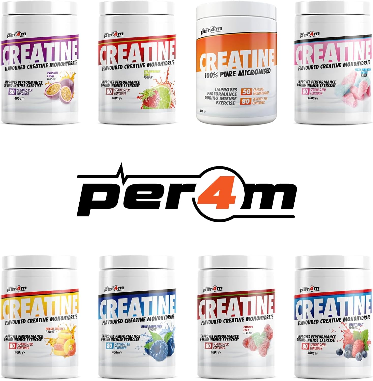 Per4m Creatine Powder | 80 Servings of Micronised Creatine Monohydrate | Performance & Strength | 8 Flavours (400g, Passionfruit) : Amazon.co.uk: Health & Personal Care