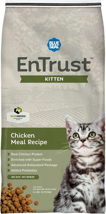 Blue Seal Entrust Kitten Food | Real Chicken | Enriched With Super Foods, Antioxidants And Probiotics, No Soy, No Wheat | 6 Pound Bag