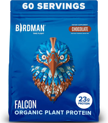 Birdman Falcon Vegan Protein Powder Organic, Stevia & Sugar Free, Plant Based Protein, Low Carb, Dairy Free, Keto, Non Whey Protein, Probiotic, Pea Protein | Chocolate Flavor - 60 Servings - 3.9Lb