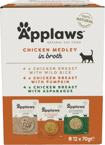 Applaws 100% Natural Wet Cat Food, Pouch Multipack Chicken Selection in Broth 70g, (12 x 70 g Pouches)?8252CE-A
