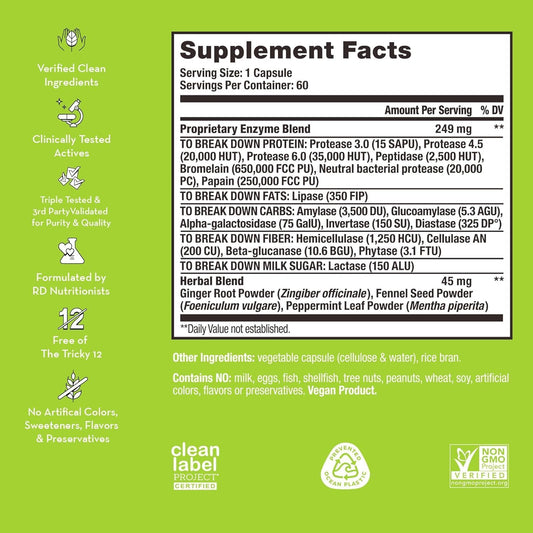 Hum Flatter Me Digestive Enzymes Bloating Supplement - Fast-Acting Bloat Relief For Digestive Health, Debloating Multi Enzyme, Bloat Pills, Anti Bloat Pills, Vegan 180 Servings