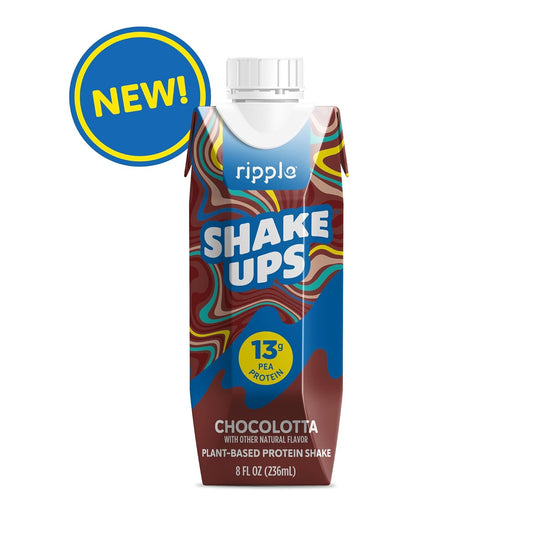 Ripple Shake Ups Kids Protein Shake, Chocolate | 13G Pea Protein | Shelf-Stable Single Serve Cartons | Dairy-Free, Gluten Free | 8 Fl Oz (Pack Of 12)