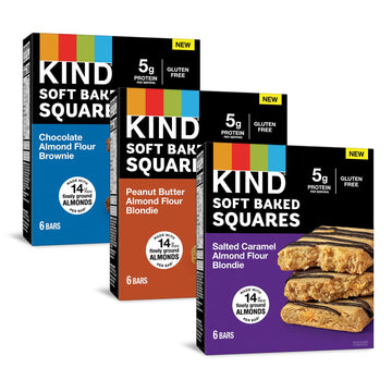 Kind Soft Baked Squares, Variety Pack Almond Flour Blondies, Low Sodium, Gluten Free Snacks, Fiber Bar, 18 Count