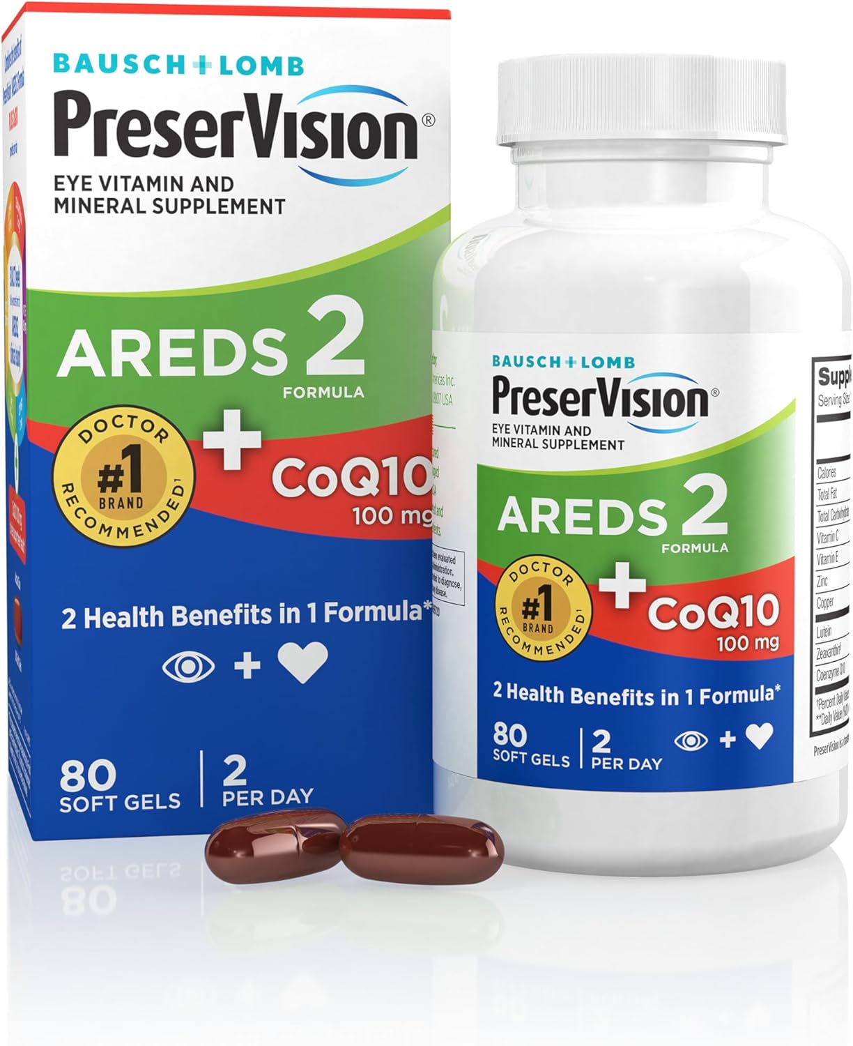 PreserVision AREDS 2 Eye Vitamins with CoQ10 for Heart Health, Lutein, Zeaxanthin, Vitamin C & E, Zinc, Copper