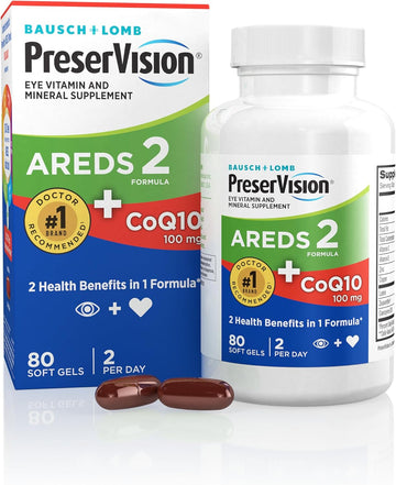PreserVision AREDS 2 Eye Vitamins with CoQ10 for Heart Health, Lutein, Zeaxanthin, Vitamin C & E, Zinc, Copper