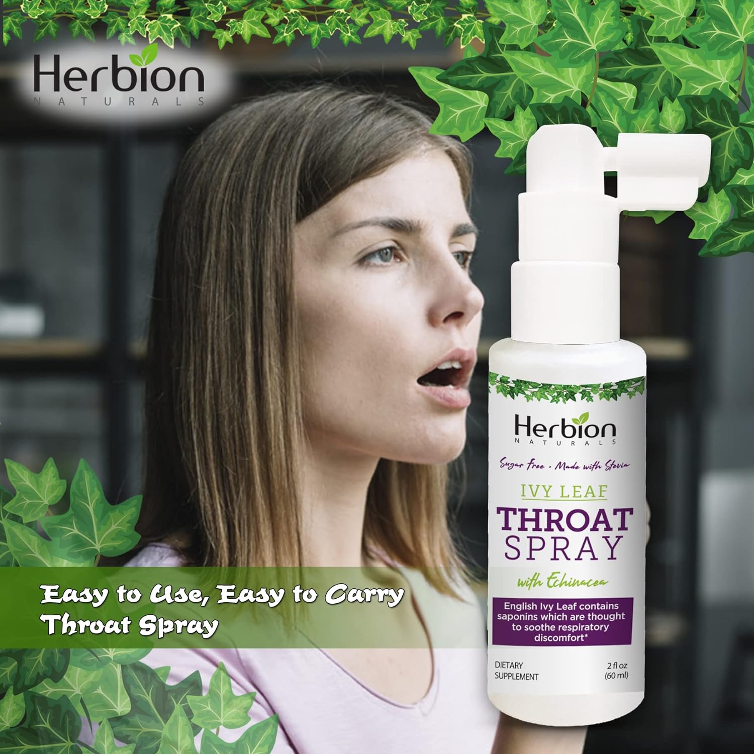 Herbion Naturals Throat Spray, Soothes Respiratory Discomfort with The Power of English Ivy, Marshmallow, and Echinacea extracts for Adults and Children, 2 FL Oz (60 ml) : Health & Household