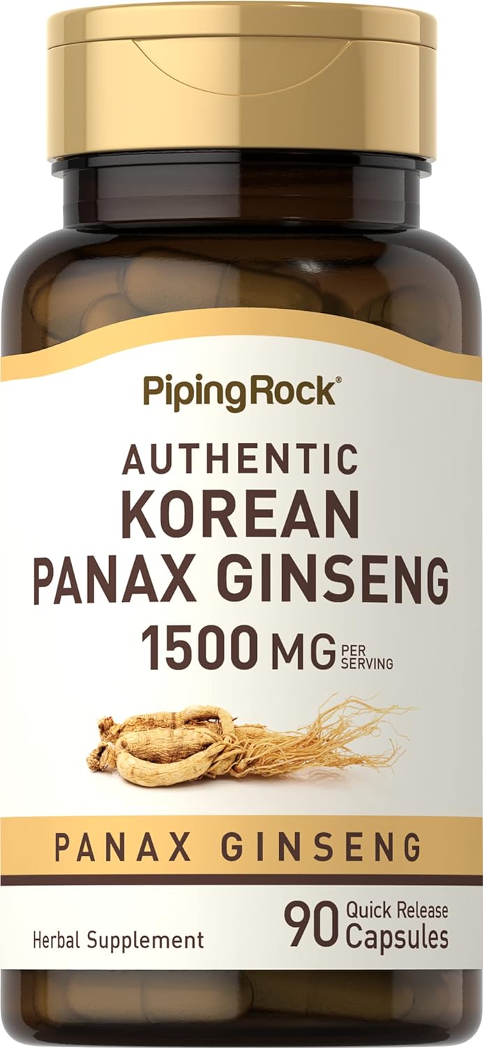 Piping Rock Korean Ginseng Capsules | 1500mg | 90 Count | Panax Ginseng Root Extract | Herbal Supplement | Non-GMO, Gluten Free