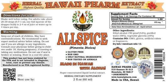 Hawaiipharm Allspice Liquid Extract, Organic Allspice (Pimenta Dioica) Tincture Supplement 2 Oz
