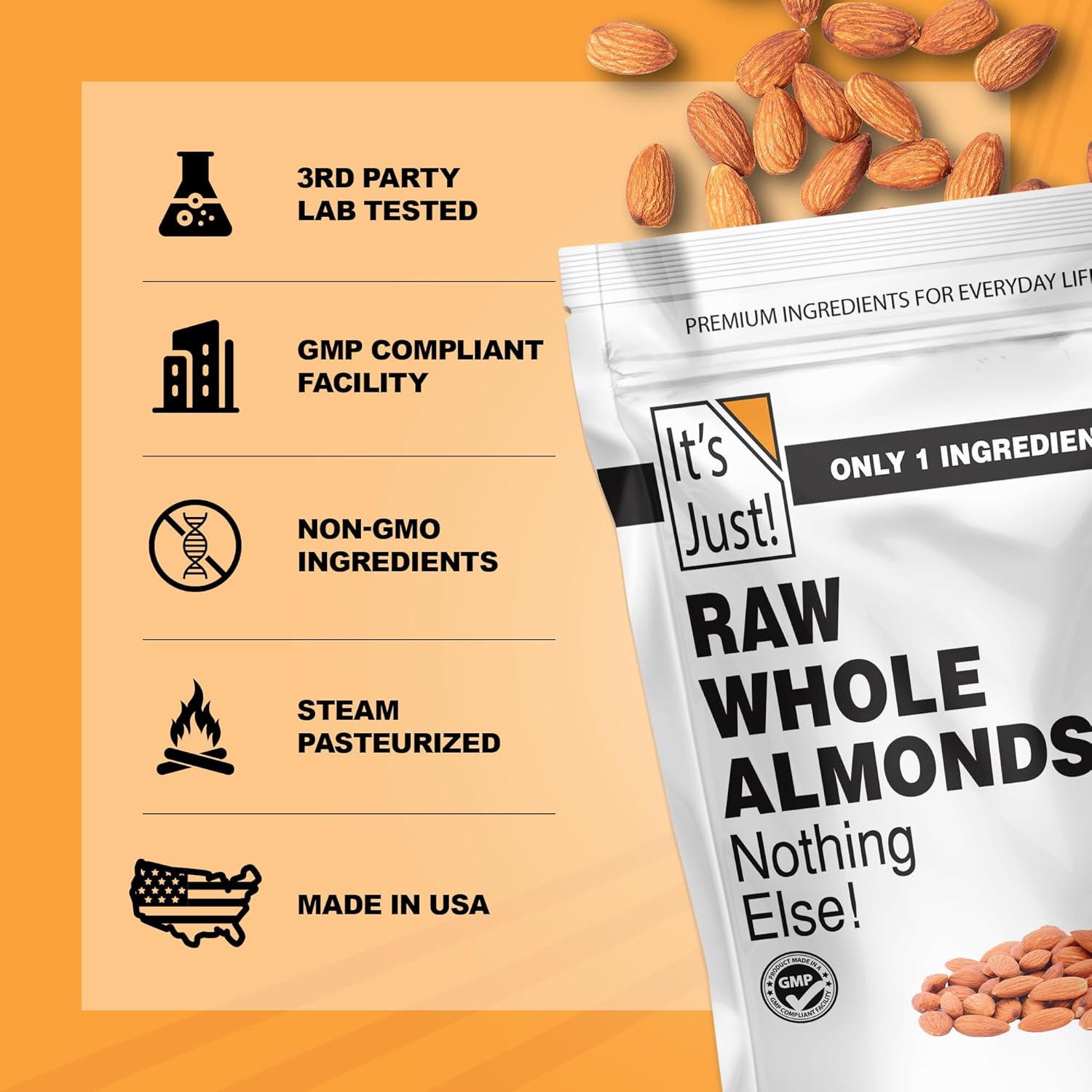 It'S Just - Raw Whole Almonds, Grown In California, 32Oz (2Lbs), Unsalted, Premium Quality, Supreme Grade, Naturally Semi Sweet, Made In Usa : Grocery & Gourmet Food