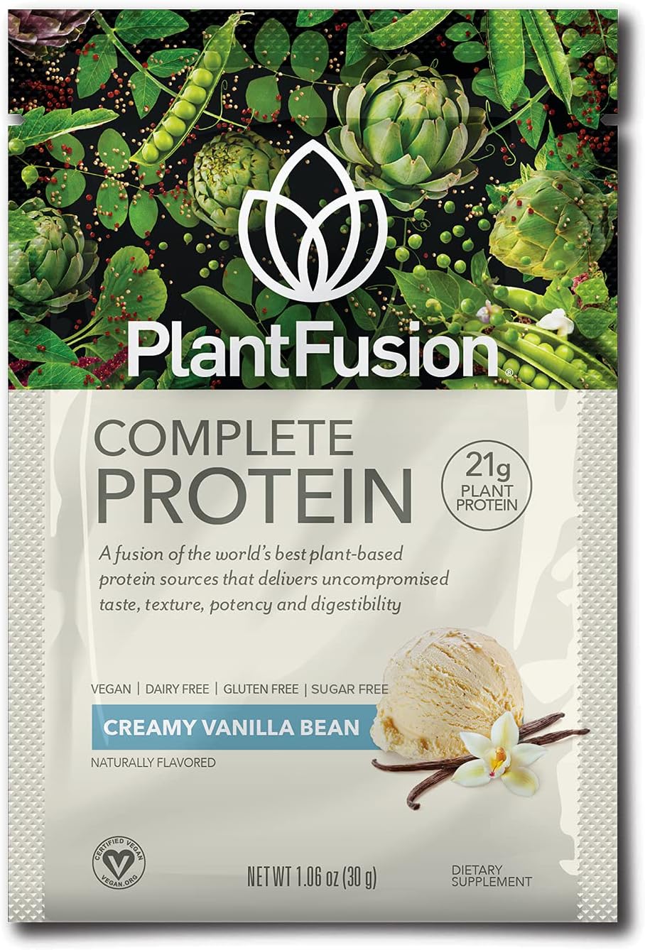 PlantFusion Complete Vegan Protein Powder - Plant Based Protein Powder With BCAAs, Digestive Enzymes and Pea Protein - Keto, Gluten Free, Soy Free, Non-Dairy, No Sugar, Non-GMO - Vanilla Pack of 12