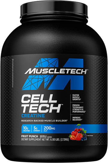 Creatine Monohydrate Powder | Muscletech Cell-Tech Creatine Powder | Post Workout Recovery Drink | Muscle Builder For Men & Women | Musclebuilding Creatine Supplements | Fruit Punch, 6 Lbs (56 Serv)