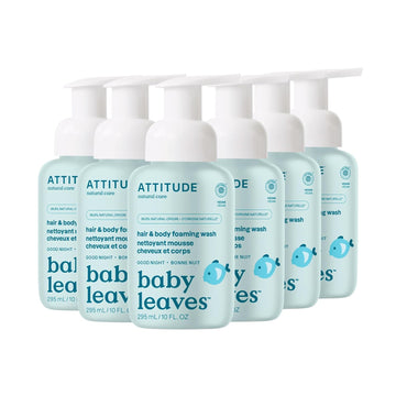 Attitude 2-In-1 Hair And Body Foaming Baby Wash, Ewg Verified Shampoo Soap, Dermatologically Tested, Made With Naturally Derived Ingredients, Vegan, Good Night, 10 Fl Oz (Pack Of 6)