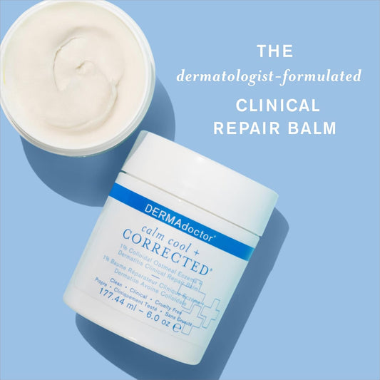 Dermadoctor Calm Cool + Corrected Clinical Hydra Repair Cream For Face And Body With 1% Colloidal Oatmeal, Moisturizing Balm For Dry, Itchy, Irritated Eczema And Dermatitis Skin Relief - 6 Oz