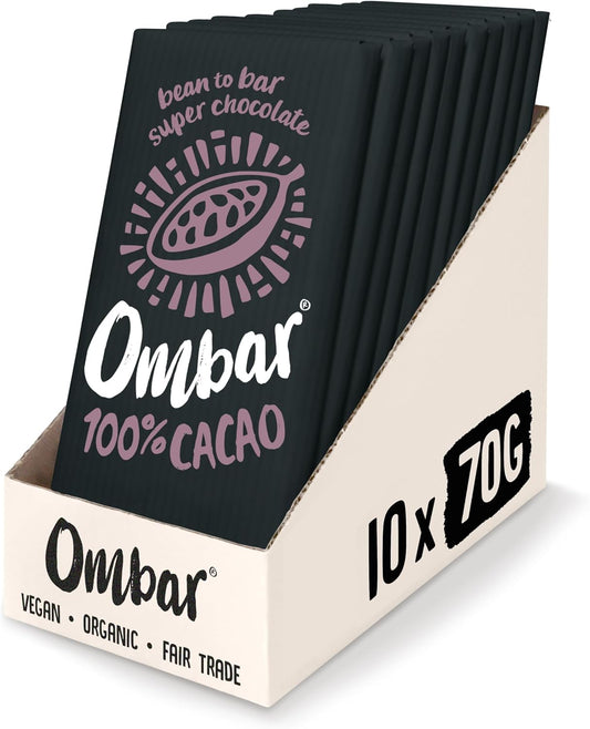 Vegan Chocolate - Ombar 100% Dark Chocolate (70g x 10 Bars) Organic Fair Trade, Dairy and Gluten Free : Amazon.co.uk: Grocery