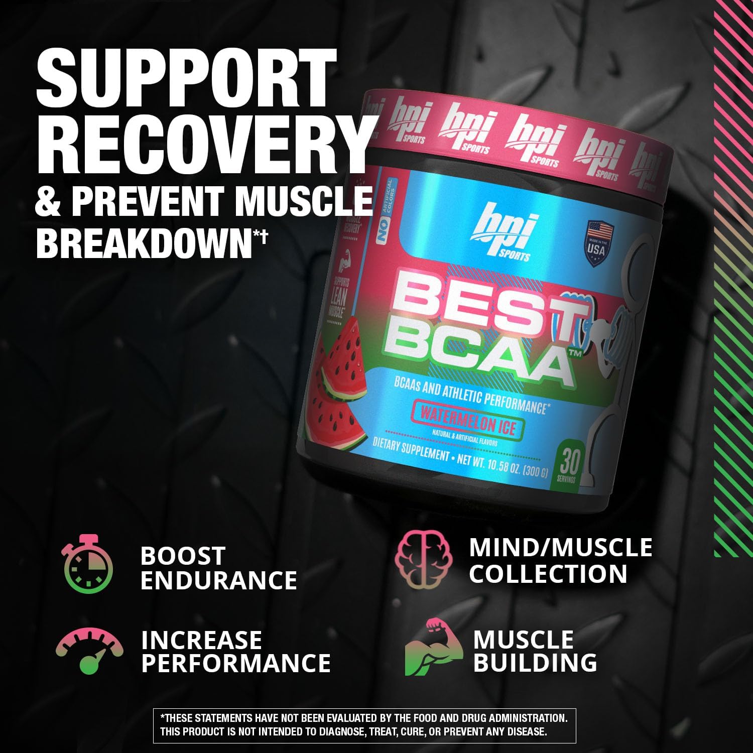 BPI Sports Best BCAA - BCAA Powder Post Workout Sports Drink with Branched Chain Amino Acids for Hydration & Recovery, for Men & Women - Watermelon Ice - 30 Servings : Nutritional Supplements : Health & Household