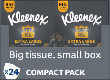 Kleenex Extra Large Soft Facial Tissues, 100% Recyclable Packaging, 24 Compact Tissue Boxes, 1056 Tissues (24 boxes)