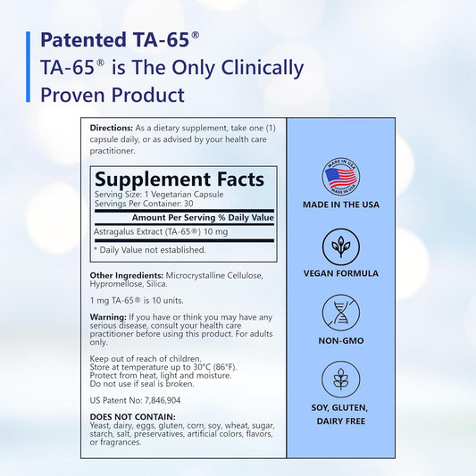 Telomerase Activation Supplement - 100 Units Ta 65 Md, 30 Capsules