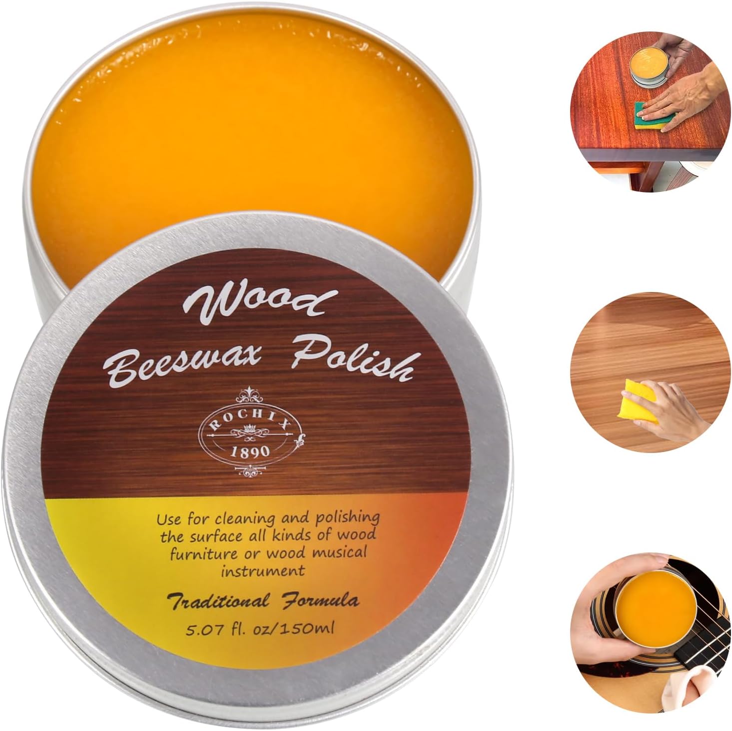Wood Beeswax Furniture Polish Traditional Beeswax Polish for Wood Furniture, Floors,Wood Doors, Tables, Chairs to Protect & Care,5.07 fl.oz/150ml