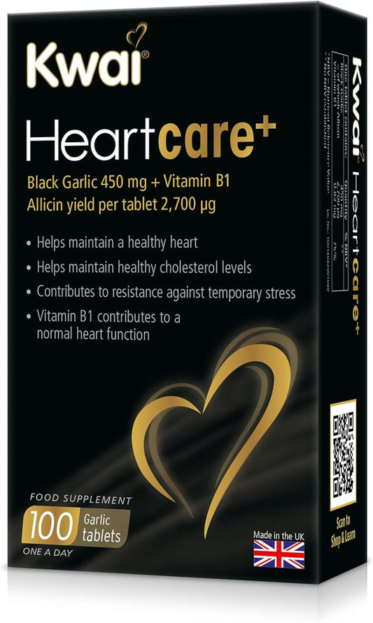 Kwai Heartcare+ Black Garlic | Garlic Capsules Odourless & Vitamin B1 I Healthy Cholesterol Levels And A Healthy Heart, Rich In Antioxidants | 450Mg Garlic Per Tablet | 100 Tablets