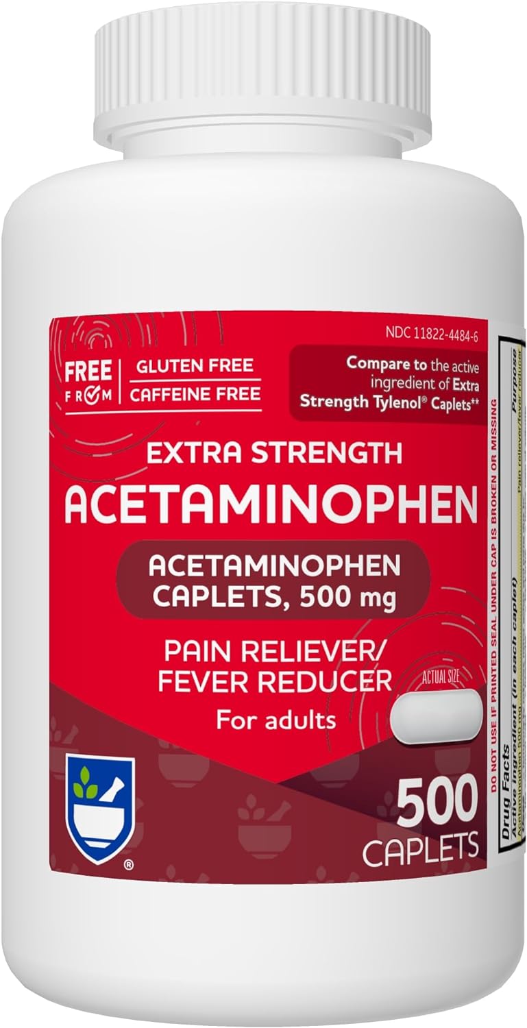 Rite Aid Extra Strength Acetaminophen, 500mg - 500 Caplets | Pain Reliever & Fever Reducer | Migraine Relief Products | Joint & Muscle Pain Relief Pills | Menstrual Pain Relief | Back Pain Relief