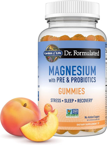 Garden of Life, Dr Formulated 400mg Magnesium Citrate Supplement with Prebiotics & Probiotics for Stress, Sleep & Recovery ? Vegan, Gluten Free, Kosher, Non-GMO, No Added Sugars ? 60 Peach Gummies