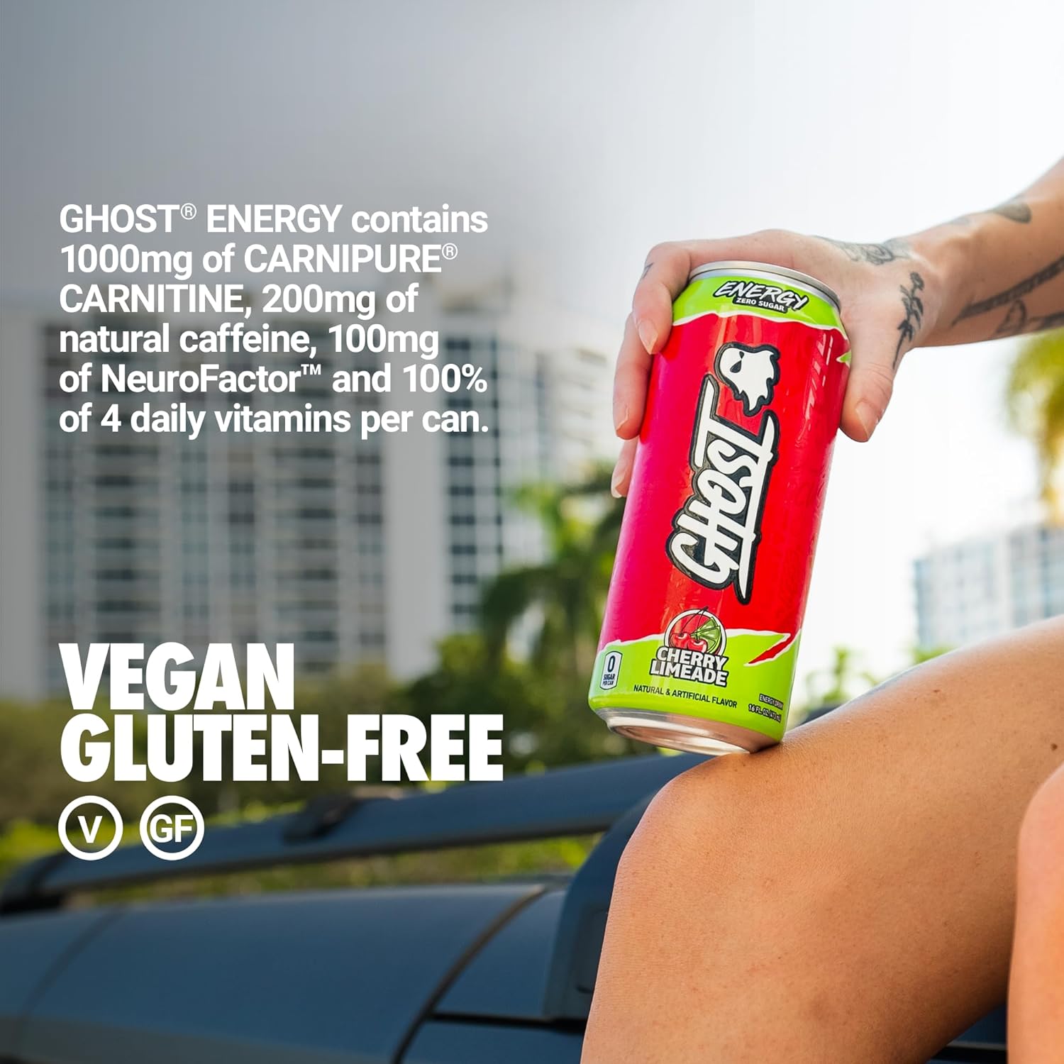 Ghost Energy Drink - 12-Pack, Cherry Limeade, 16Oz - Energy & Focus & No Artificial Colors - 200Mg Of Natural Caffeine, L-Carnitine & Taurine - Gluten-Free & Vegan