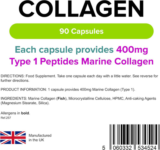 Lindens - Collagen 400mg - 90 Capsules - One-A-Day - UK Made - Marine Source Hydrolysed Collagen - Supports Bones, Cartilage, Ligaments, Tendons and Connective Tissues - Letterbox Friendly : Amazon.co.uk: Health & Personal Care