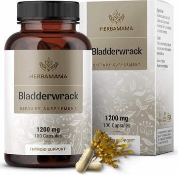 Herbamama Bladderwrack Capsules - 1200 Mg Bladderwrack Powder Sea Iodine Capsules - Overall Health Support Supplement - Vegan, Non-Gmo - 100 Caps