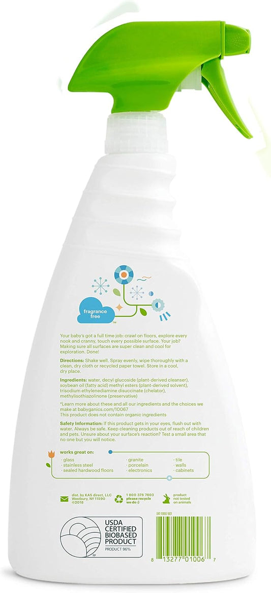 Babyganics Multi Surface Cleaner, Fragrance Free, For Hard Surfaces, Glass, Stainless Steel, Tiles, And Walls, 32 Fl Oz Spray Bottle (Pack Of 3)