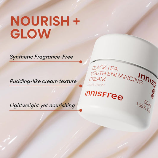 Innisfree Black Tea Youth Cream, Korean Moisturizer With Hyaluronic Acid For Radiance, Firm Skin, Hydration, And Visible Anti-Aging Benefits