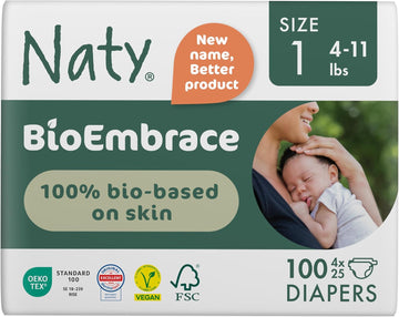 Naty Bioembrace Baby Newborn Diapers Size 1 (4–11 Lbs) | 100% Biobased On Skin | Plant-Based Softness | Dermatologically Tested, Super Absorbent | 25 Count