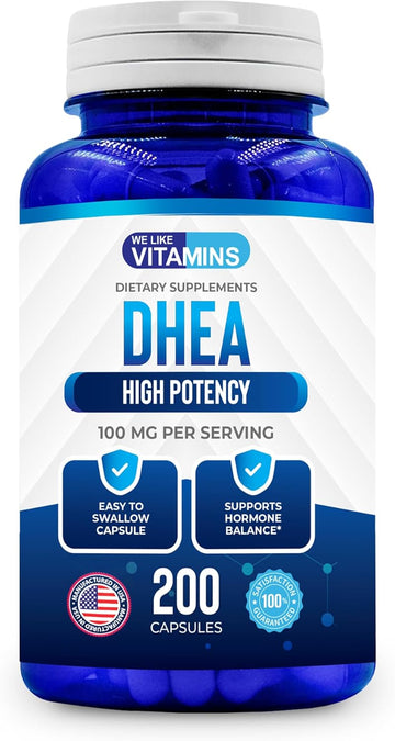 We Like Vitamins Dhea 100Mg 200 Capsules - 200 Day Supply Of Dhea Capsules - Helps With Hormone Balance And Energy Levels For Men & Women