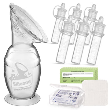 haakaa Manual Breast Pump 5oz/150ml & Silicone Colostrum Collector Kit Ready-to-Use Pack (0.1oz/4ml, 6pcs)