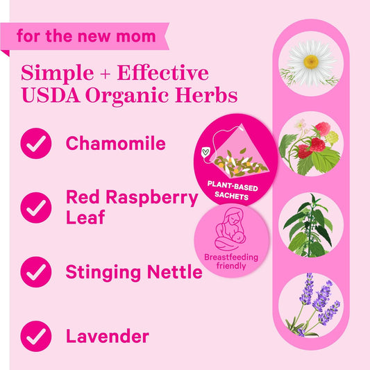 Pink Stork Postpartum Uplift Mood Support Tea: Hormone Balance for Women After Pregnancy, Chamomile Tea with Red Raspberry Leaf for Postpartum Recovery - Caffeine-Free, 15 Sachets