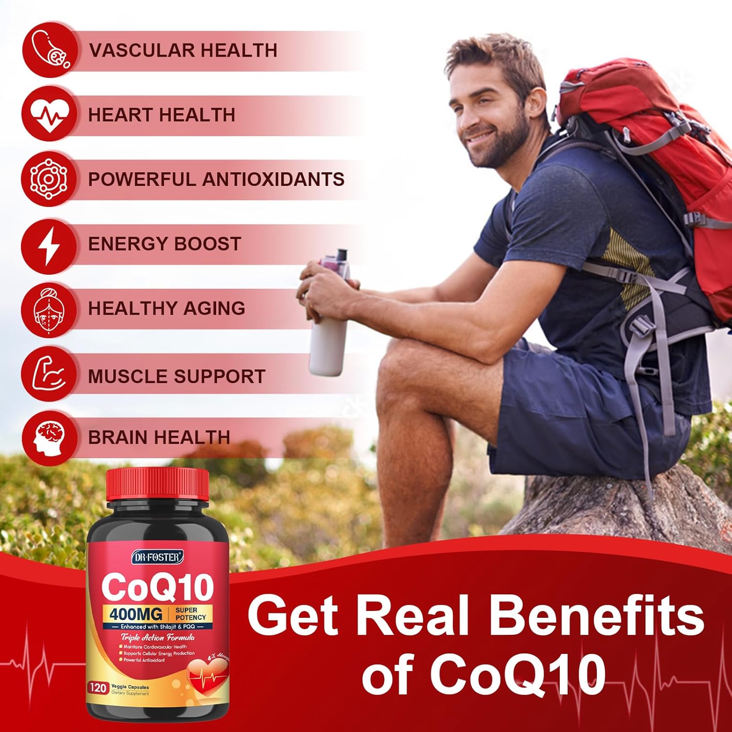 Drfoster Coq10 400Mg-High Absorption Coenzyme Q10 Supplements With Pqq, Shilajit & Vitamin E, Powerful Antioxidant For Heart & Brain Health And Energy-Production 120 Veggie Capsules : Health & Household