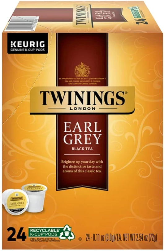 Twinings Tea Earl Grey K-Cups, 24 Count (Pack of 2) with By The Cup Honey Sticks