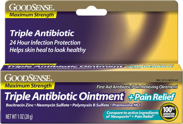 Goodsense Maximum Strength Triple Antibiotic Ointment Plus Pain Relief, Soothes Painful Cuts, Scrapes, And Burns, While Preventing Infection, 1 Ounce