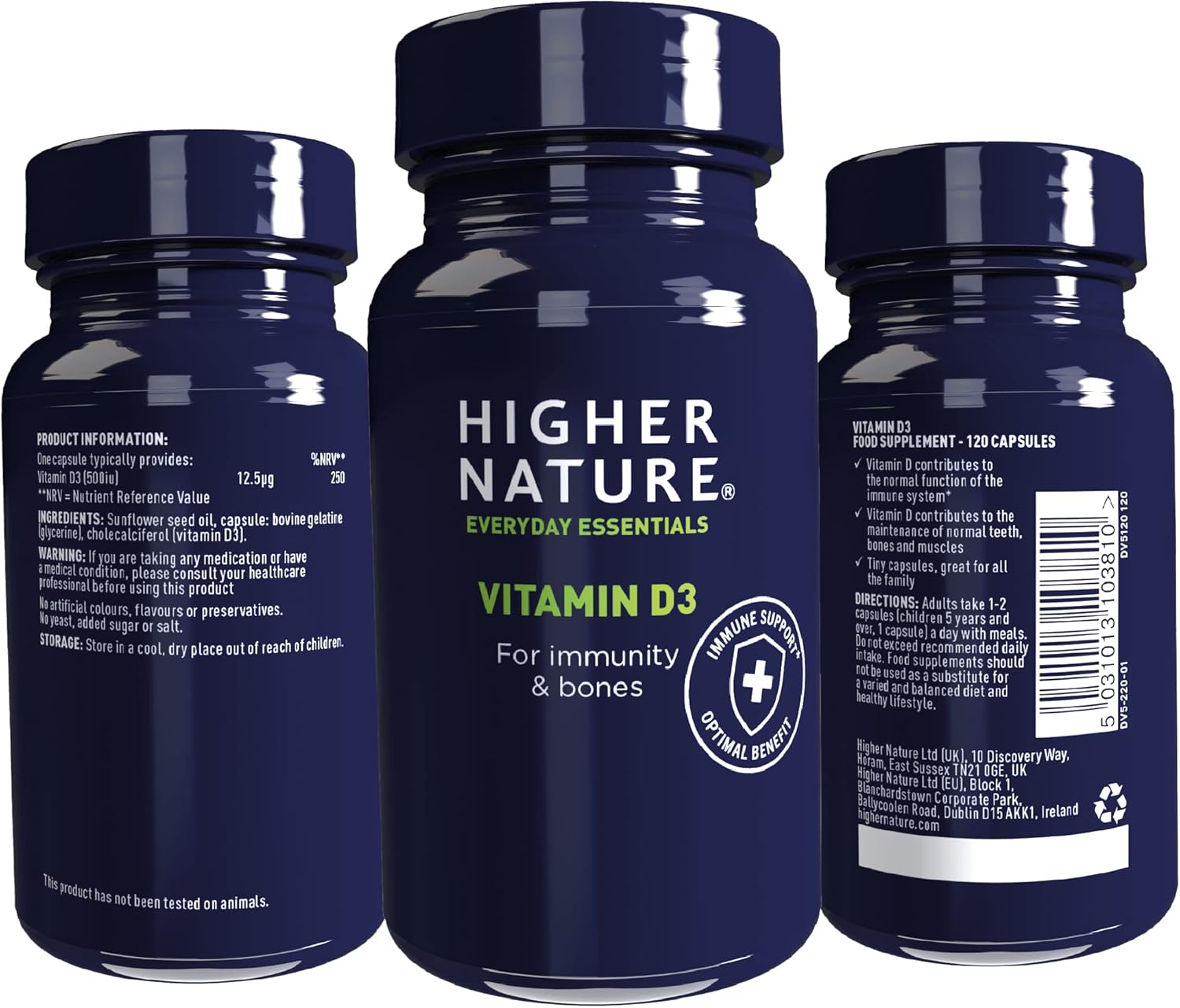 Higher Nature - Vitamin D3 - Supports Immunity - Supports Muscle Function - The Sunshine Vitamin - 120 Capsules : Amazon.co.uk: Health & Personal Care