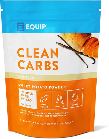 Equip Foods Clean Carbs - Sweet Potato Powder - Plant Based Pre Workout Carb Powder, Made From Dried Sweet Potatoes - 1.7 Pounds, Vanilla