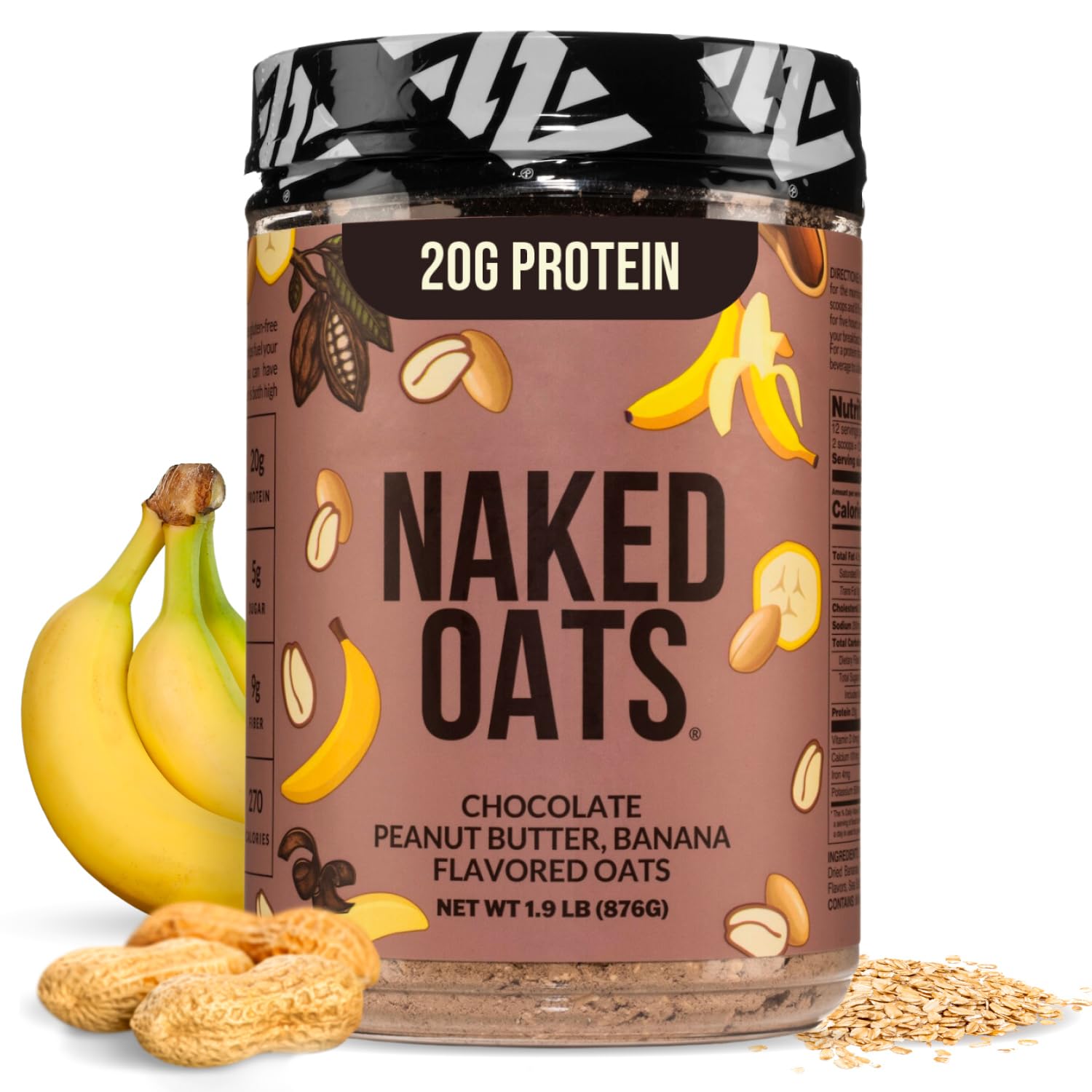 Naked Oats - Chocolate Pb Banana Overnight Oats, 20G Whey Protein, Gluten-Free Oatmeal Instant Breakfast Or Shake, High Protein Oatmeal, High Fiber Breakfast Shake, Non Gmo, No Soy - 12 Servings